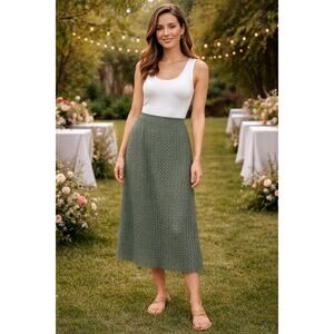Lafayette 148 New York Lace Midi Skirt Womens Size 8 Lined Sage Green Event
